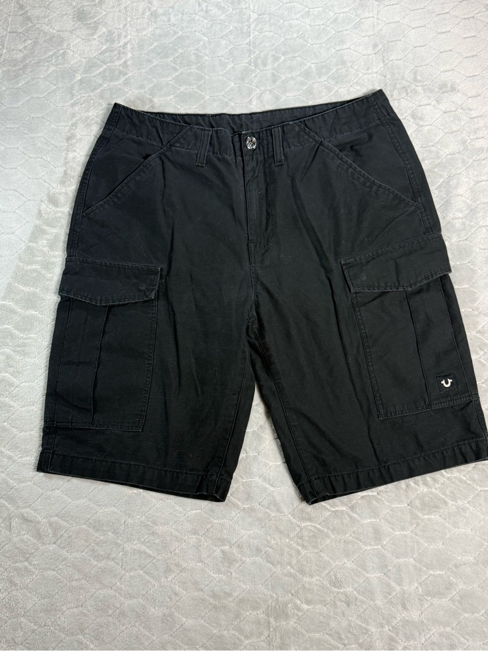 True Religion Cargo Shorts Size 34 Black Utility Y2K Streetwear